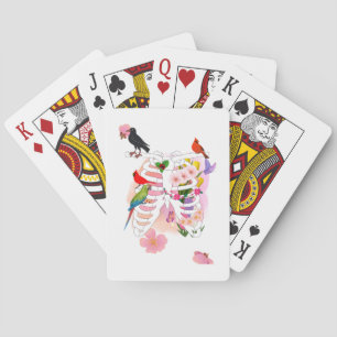 Flower Ribcage and Birds Surreal Nature Poster Playing Cards