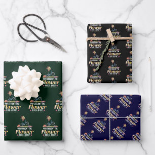 Flower Ride a Bike Joke - Nature Lover Pun Wrapping Paper Sheet