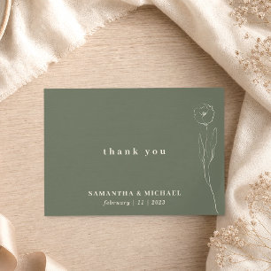 Flower sage green Indie botanical thank you date Invitation