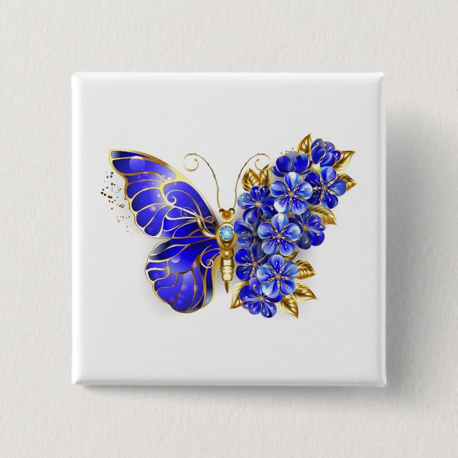 Flower Sapphire Butterfly 15 Cm Square Badge (Front)