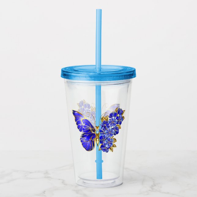 Flower Sapphire Butterfly Acrylic Tumbler (Front)