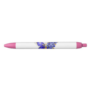 Flower Sapphire Butterfly Black Ink Pen