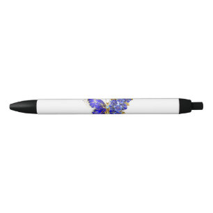 Flower Sapphire Butterfly Black Ink Pen