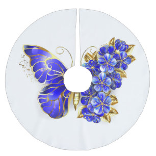 Flower Sapphire Butterfly Brushed Polyester Tree Skirt