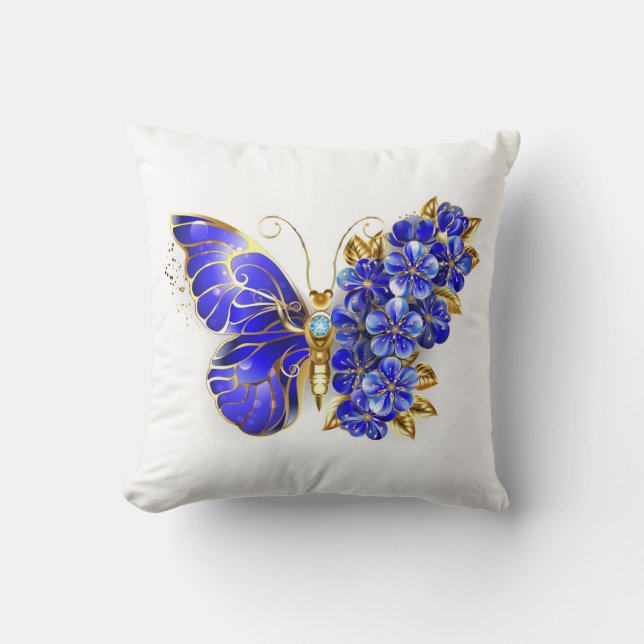 Flower Sapphire Butterfly Cushion (Front)