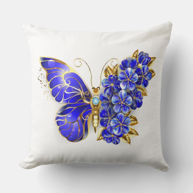 Flower Sapphire Butterfly Cushion (Front)