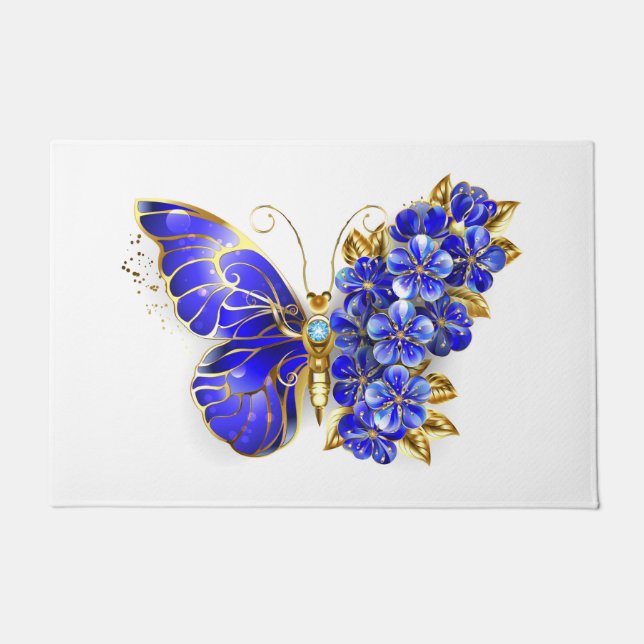 Flower Sapphire Butterfly Doormat (Front)