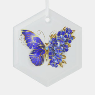Flower Sapphire Butterfly Glass Tree Decoration