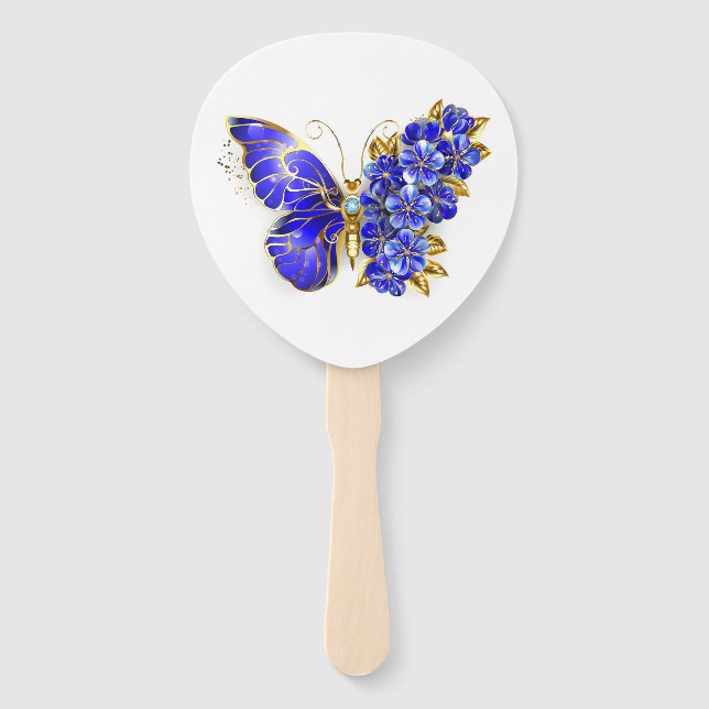 Flower Sapphire Butterfly Hand Fan (Front)