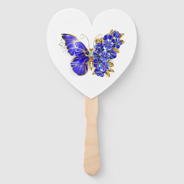 Flower Sapphire Butterfly Hand Fan (Front)