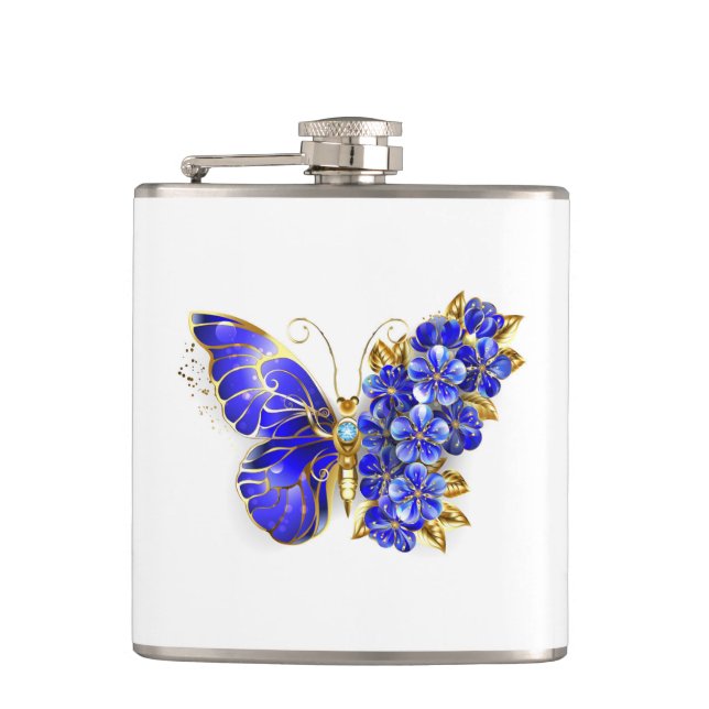 Flower Sapphire Butterfly Hip Flask (Front)