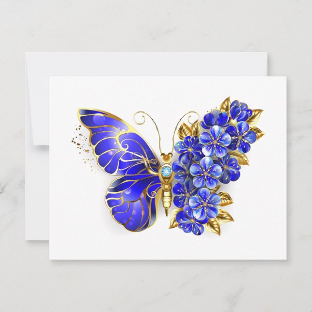 Flower Sapphire Butterfly Holiday Card (Front)
