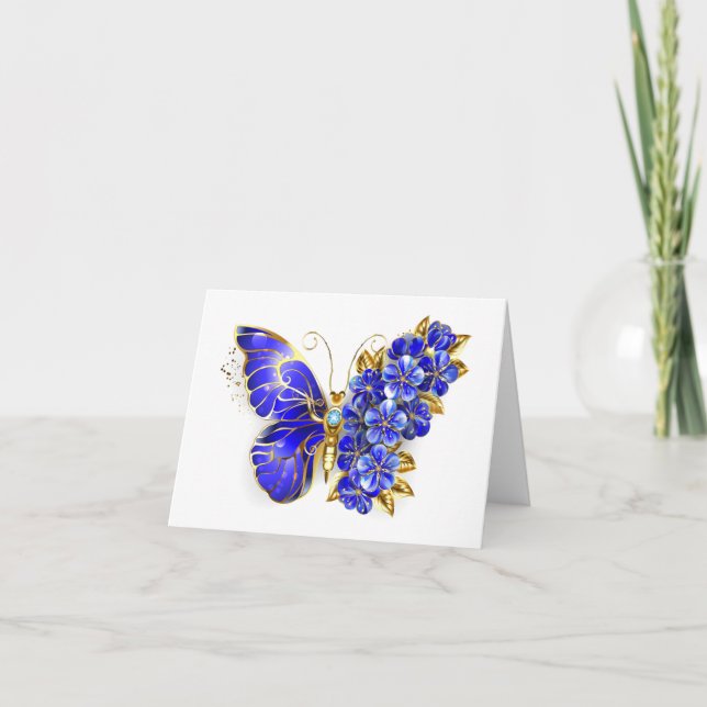 Flower Sapphire Butterfly Holiday Card (Front)