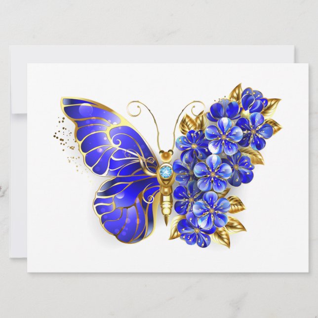 Flower Sapphire Butterfly Holiday Card (Front)