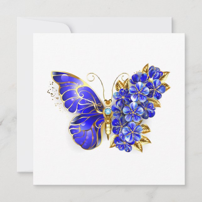Flower Sapphire Butterfly Invitation (Front)