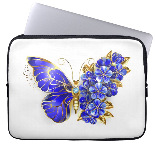 Flower Sapphire Butterfly Laptop Sleeve (Front)