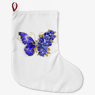 Flower Sapphire Butterfly Large Christmas Stocking