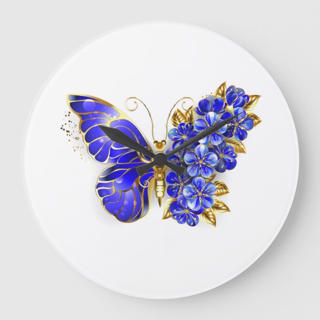 Flower Sapphire Butterfly Large Clock (Front)