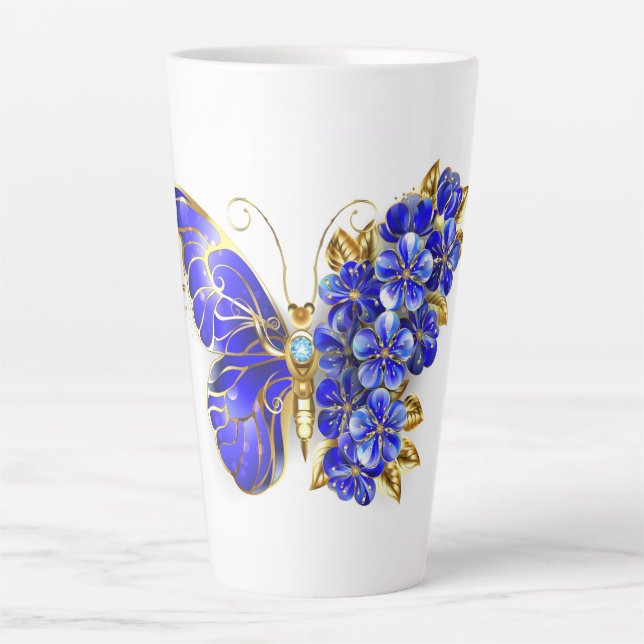 Flower Sapphire Butterfly Latte Mug (Front)