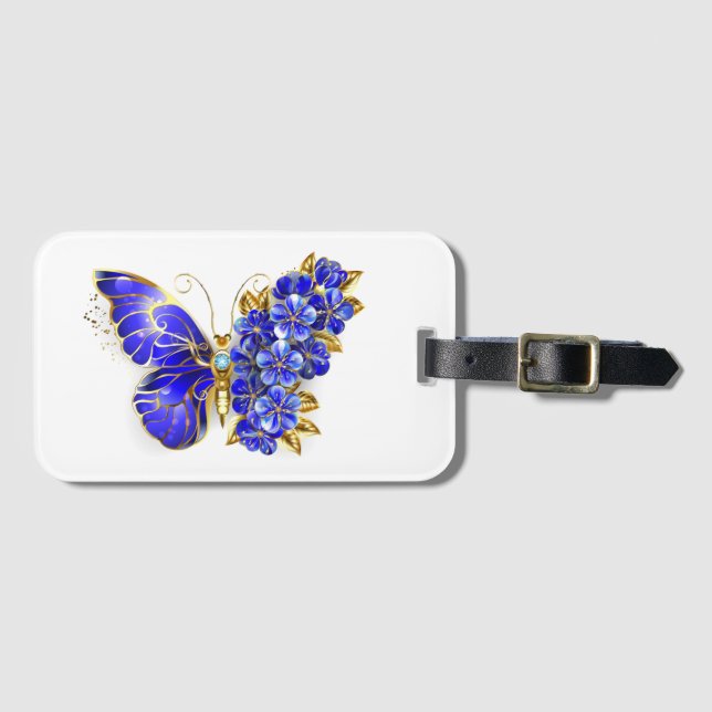 Flower Sapphire Butterfly Luggage Tag (Front Horizontal)
