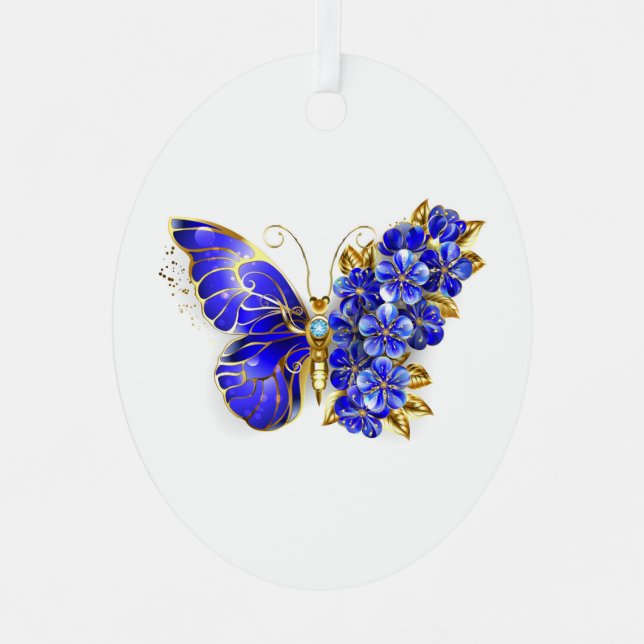 Flower Sapphire Butterfly Metal Tree Decoration (Front)