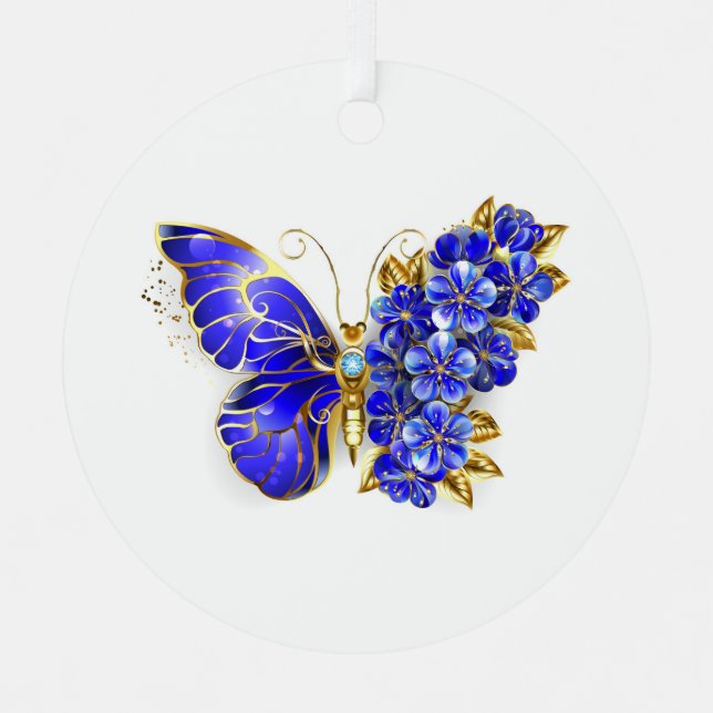 Flower Sapphire Butterfly Metal Tree Decoration (Front)