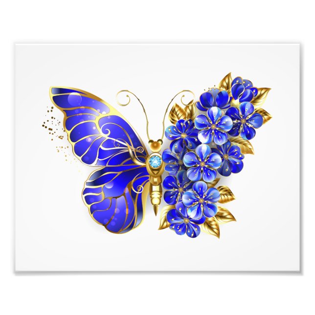 Flower Sapphire Butterfly Photo Print (Front)