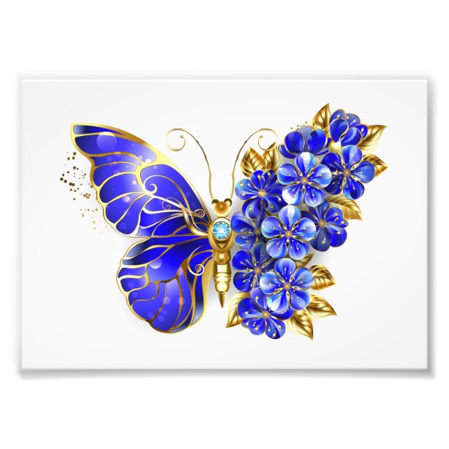 Flower Sapphire Butterfly Photo Print (Front)