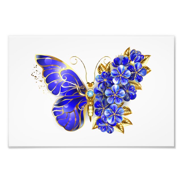 Flower Sapphire Butterfly Photo Print (Front)