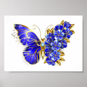 Flower Sapphire Butterfly Poster