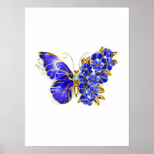Flower Sapphire Butterfly Poster