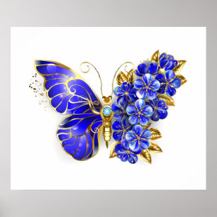 Flower Sapphire Butterfly Poster
