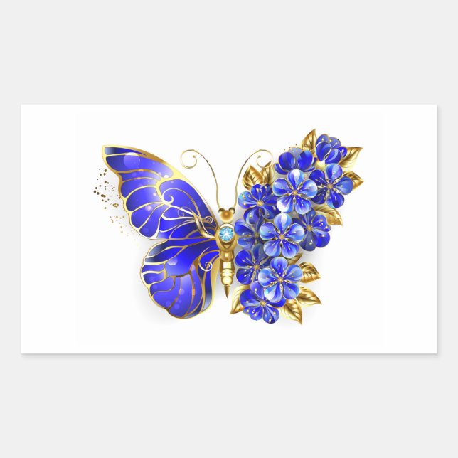 Flower Sapphire Butterfly Rectangular Sticker (Front)