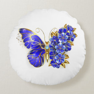 Flower Sapphire Butterfly Round Cushion