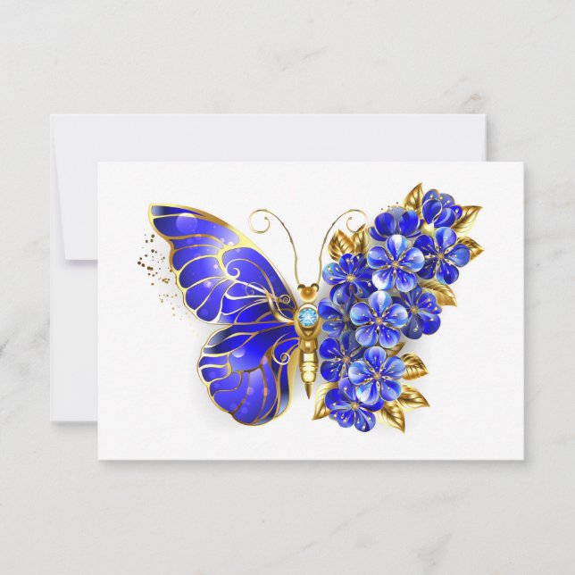 Flower Sapphire Butterfly RSVP Card (Front)