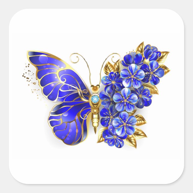 Flower Sapphire Butterfly Square Sticker (Front)