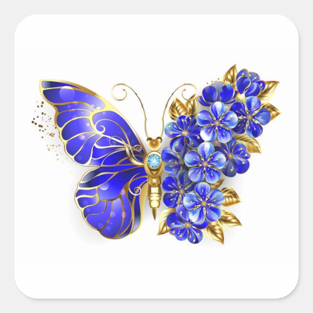Flower Sapphire Butterfly Square Sticker (Front)