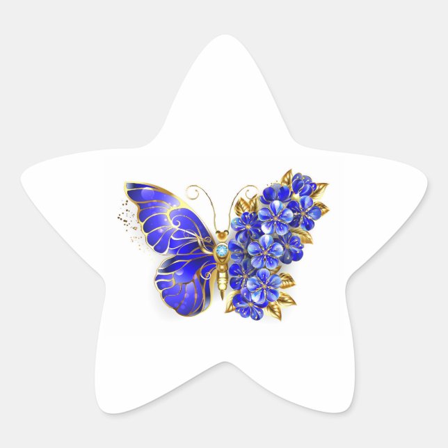 Flower Sapphire Butterfly Star Sticker (Front)