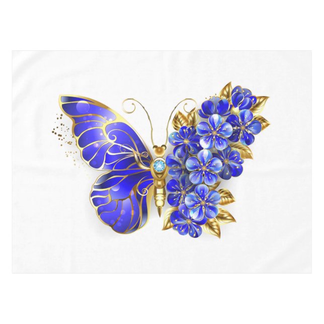 Flower Sapphire Butterfly Tablecloth (Front (Horizontal))