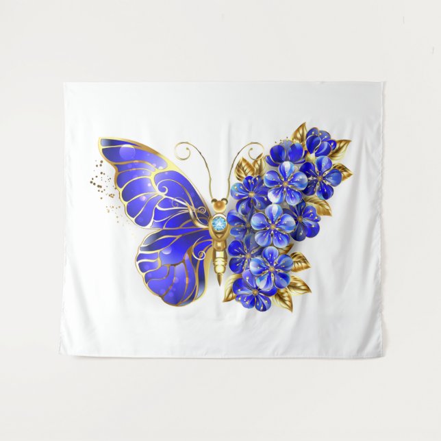 Flower Sapphire Butterfly Tapestry (Front (Horizontal))