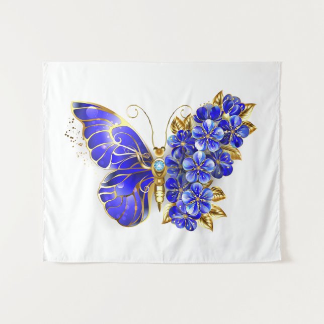 Flower Sapphire Butterfly Tapestry (Front (Horizontal))