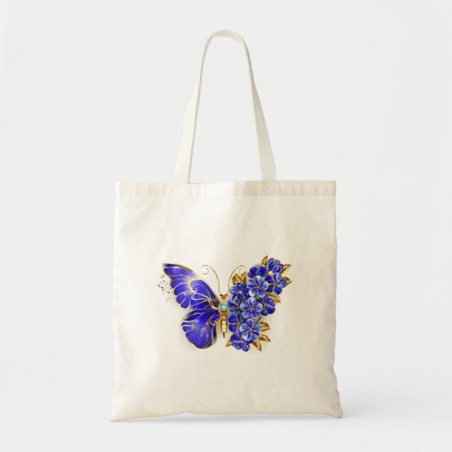 Flower Sapphire Butterfly Tote Bag (Front)