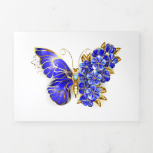 Flower Sapphire Butterfly Tri-Fold Invitation