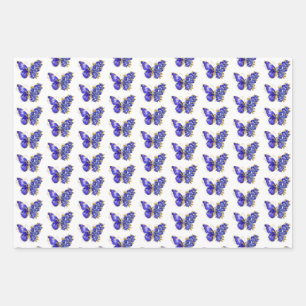 Flower Sapphire Butterfly Wrapping Paper Sheet