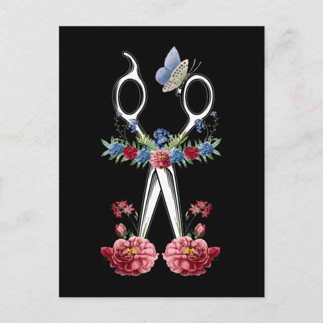 Flower Scissors Hair Stylist Floral Hairdresser Postcard (Front)