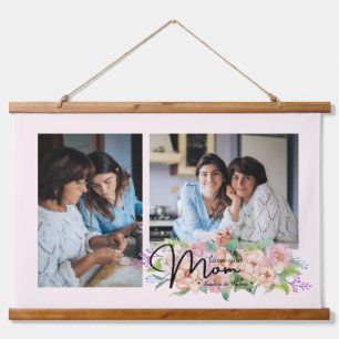 Flower Script Love You Mum 4 Photo Collage Hanging Tapestry