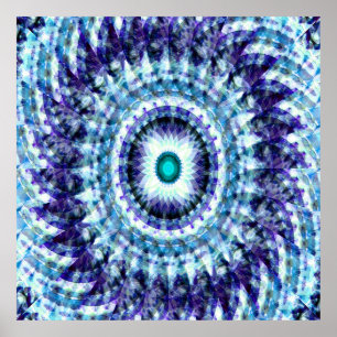 Flower sea white blue turquoise black mandala poster