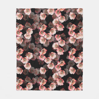 Flower seamless pattern bloom peony on black fleece blanket