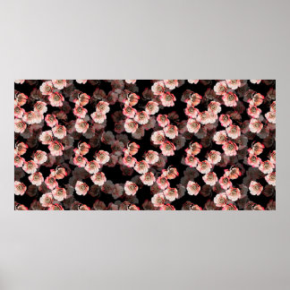 Flower seamless pattern bloom peony on black poster