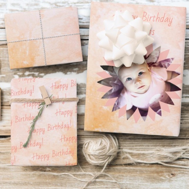 Flower Shape Custom Photo Pastel Watercolor Wrapping Paper Sheet (three 19" x 29" sheets of wrapping paper)